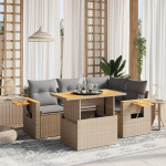 Set Schlafsofa, 5-teiliges Gartensofa-Set mit beigefarbenen Kissen aus Polyrattan, Sofa f&uuml;r Wohnzimmer, Gartensofa, modernes Sofaset f&uuml;r den Au&szlig;enbereich, M&ouml;bel Modell 3273502