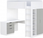 Shefa Kids Cabin Bed with Desk - Space-Saving 5-in-1 Children's Bunkers Bed with Stairs, Wardrobe, Shelf & Work Area - Grey, Maximum Load 90 kg, Dimensions: 206 x 107 cm