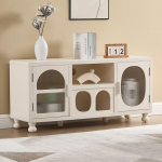 Ya-Home Lowboard 2 klaasuksega hoiukapp koos sektsioonidega Sideboard t&auml;ispuidust jalgadega elutuppa Valge