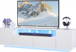 WLIVE LED TV kapp kuni 75-tollise teleri jaoks, TV Lowboard suure hoiuruumiga, RGB LED valgustusega teleri statiiv, TV-plaat elutuppa, magamistuppa, valge v&auml;rviga