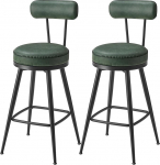 VASAGLE EKHO kollektsioon - 360&deg; p&ouml;&ouml;rlev baarijalats, 2 tk, k&ouml;&ouml;gisaare seljatoega, kunstnahast &otilde;mblustega, 65 cm k&otilde;rge, k&ouml;&ouml;k, kodubaar, metsa roheline LBC089C01