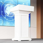 Acrylic Luxury Podium In Wood, Thicken S S for Churches with Drawer, Wide Reading Surface Reception Restaurant (Color : Bianco)