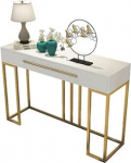 Generisch Schlanker Konsolentisch f&uuml;r Flur, hinter dem Sofa, Ablage, Eingangsbereich, Marmor-Spiegelvitrine, moderner Eingangstisch, Goldener Metall-Konsolentisch mit wei&szlig;er Marmorplatte und 2 Schubl