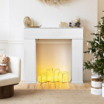 Kaminakapp, kamin 3 hoiuruumiga, dekoratiivne puidust kaminapiir ja v&otilde;ltskaminakapp, elutoa k&uuml;lgm&ouml;&ouml;bel (valge)