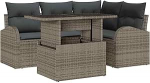 5-teilige Garten Diivan Set mit Kissen Grau Poly Rattan, 2-Sitzer Garten Diivan mit Stauraum & Kissen Grau Poly Rattan Gartenlounge Model3357372