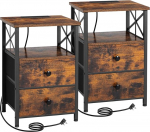 AMHANCIBLE HET05XBR Laadimisjaamaga &ouml;&ouml;kapp, 2-st komplekt, k&uuml;ljelaud 2 riidest sahtliga, &ouml;&ouml;kapp v&auml;ikestesse ruumidesse, diivanipoolne laud elutuppa, rustikaalne pruun