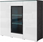 MINIO go for it - Klaasuksega Veve sahtli elutoa vitriinkapp 120 cm lai Gablote v&auml;rv Matera graafiline/valge k&otilde;rgl&auml;ikega ilma LED-valgustuseta