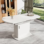 Gelukueub pikendatav ovaalne s&ouml;&ouml;gilaud, L110/130 x L70 x K75 cm, hoiuruumiga, kohvilaud, kaasaegne minimalistlik ruumi s&auml;&auml;stev multifunktsionaalne s&ouml;&ouml;gilaud (valge + h&otilde;bedane)