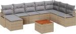 Rantry 9-teiliges Garten Sofa Set mit Kissen Beige Poly Rattan Akazie Gartenlounge Model3347742