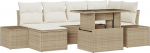 Rantry 7-teiliges Garten Sofa Set mit Kissen Beige Poly Rattan Gartenlounge Model3357954