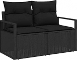 7-teiliges Garten Sofa Set mit Kissen Schwarz Poly Rattan, 2-Sitzer Garten Sofa mit Kissen Schwarz Poly Rattan Gartenlounge Model3346273