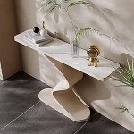 Rechteckiger Konsolentisch Akzent schmaler Schieferplatte, Schwarz/Wei&szlig; Sofa-Konsolentisch mit kreativ wellenf&ouml;rmigem Kohlenstahlgestell, Luxuri&ouml;ses Flurm&ouml;bel(White B,100cm/39.4in)
