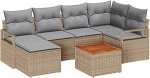 7-teiliges Garten Sofa Set mit Kissen Beige Poly Rattan Akazie Gartenlounge Model3347728
