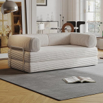 Kokkupandav diivanvoodi, 200 cm lai, XXL voodi, modulaarne p&otilde;randasohva, Cord Cloud diivan metallraamiga, 3-kohaline k&uuml;lalisvoodi, kokkupandav, libisemisvastane, pestav, naturaalvalge, 200 cm - 3 istekohta