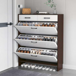 Moderner Konsolentisch mit rechteckiger Basis, Wandfl&auml;chen, seitlicher Flur, Eingangsbereich, Schuhregal f&uuml;r den Flur, Schuhschrank mit 2 Schubladen und verstellbaren Regalen, herunterziehba