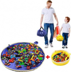 SUMBABO Toy Storage Bag for Lego - Toy Storage Bag Carpet Blanket Sack Play Mat Sack Drawstring with Cap Like Travel Bag as Gift 2 Pieces = 1 Blue Large + 1 Yellow Mini