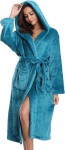 Vlazom Women's Winter Bathrobe Flannel with Hood Long Sleeves Dressing Gown Sauna Gown Fluffy Robe House Coat