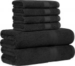 Amazon Basics 6 tk r&auml;tikukomplekt vannitoa jaoks, pleekimiskindel, 100% puuvillane, pehme ja imav, 2 vannir&auml;tikut ja 4 k&auml;ter&auml;tikut, must