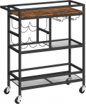 MAHANCRIS Serving Trolley with Wheels, Bar Cart with 3 Tier and Handle, Kitchen Trolley, Drinks Trolley with Glass and Bottle Holders, Wine Cart for Kitchen, Bar, Dining Room, Vintage Brown ARCHR6101