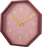 FISURA - Kaasaegne kaheksanurkne seinakell punane. L&auml;bim&otilde;&otilde;t 30 cm. Puit ja klaas. 1 AA patarei.