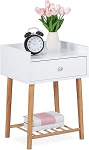 Relaxdays &ouml;&ouml;kapp, 2 avatud riiulit sahtliga, kaasaegne, magamistuba, &ouml;&ouml;kapp, K x S: 55,5 x 40 x 35 cm, valge/loomulik | Nachtschrank, 2 offene Ablagen, modern, Schlafzimmer