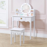 UTEX Kids Vanity Set with Mirror and Stool and Lights, Dressing Table and Chair Set, Wooden Princess Makeup Desk, Dressing Table, White