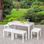 Dmora - Sanremo Outdoor Lounge Set, Garden Set with 1 Rectangular Table and 4 Benches, Indoor and Outdoor Set for Pic Nic, 100% Made in Italy, White