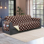 Elegant Comfort Quilted Furniture Protectors Solid and Printed Design Reversible Slipcovers Featuring Elastic Straps and Smart Pockets , Bloomingdale Oversized Sofa, Brown/Cream