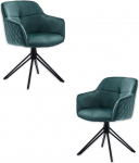 Emma Dining Room Chairs Set of 2 with Black Metal Frame, Green, Comfortable Velvet Chairs for Dining Room and Living Room, 59 x 82 x 62 cm (W x H x D)