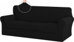 ISSUNTEX 4-teilige Sofabez&uuml;ge, hochdehnbar, dick, weich, Bezug f&uuml;r Sofa mit 3 separaten Kissen, Jacquard-Stoff, elastischer Bezug, M&ouml;belschutz f&uuml;r Hunde, f&uuml;r &uuml;bergro&szlig;es Sofa, Schwarz