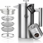 Coffee Gator prantsuse press / kohvimasin / teekeetja 1 liitrine topelt seinaga prantsuse press, mis hoiab kohvi kauem soojana, matt halli v&auml;rvi kohvipott koos mini kohvipurgiga, 1l