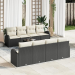 Rantry 9-teiliges Garten-Sofa-Set mit Kissen Schwarz Poly Rattan, 2-Sitzer Garten-Sofa mit Stauraum & Kissen Schwarz Poly Rattan Gartenlounge Model3354636