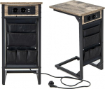 LIFEZEAL Side Table, Set of 2, Telephone Table, Living Room Table, USB & Sockets, Sofa Table C-Shape with Side Pocket, Bed Table with Metal Frame for Living Room, Bedroom, 40 x 30 x 60 cm