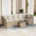 8-teiliges Garten-Sofa-Set mit Kissen Beige Poly-Rattan Gartenlounge Model3345961