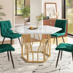 Modernne kuusnurkne marmorist s&ouml;&ouml;gilaud, metallist oksaraam, lihtne esteetiline kohvilaud, sobib s&ouml;&ouml;gituppa ja elutuppa, kuldne