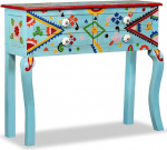 Konsolentisch Schmal 90x30x76 cm Flurtisch mit 4 Schubladen, Holz Sofatisch f&uuml;r K&uuml;che Wohnzimmer Flur, Massivholz Mango Blau Handbemalt