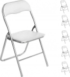 BAKAJI komplekt 6 pehmendusega tooli, kokkupandav, ruumi s&auml;&auml;stev, metallraam, valge, PVC, 44D x 49W x 79,5H cm