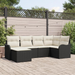 6-teiliges Garten Sofa Set mit Kissen Schwarzes Poly Rattan, 2-Sitzer Garten Sofa mit Stauraum & Kissen Schwarzes Poly Rattan Gartenlounge Model3354436