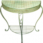 2-tasandiline konsoollaud, kitsas, antiikne poolkuu kujuline k&uuml;ljelaud, kitsas sepistatud raud v&auml;lisruumi kasutamiseks, koridorikapp, kitsas keskaja konsool (roheline)