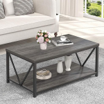 FOLUBAN kohvilaud hoiuruumiga, kaasaegne v&auml;ike kesklaud v&auml;ikestesse ruumidesse, rustikaalne puidust ja metallist kokteililaud elutuppa, 100 cm, tumehall