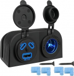Hoembpn 12 V USB-pesa autolaadija, Dual PD Type C ja QC3.0 USB C autolaadija + 12 V/24 V sigaretis&uuml;&uuml;taja pesa veekindel kahe auguga telgipaneel koos l&uuml;litiga, auto, RV, paat, mootorratas