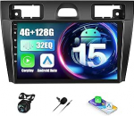 4G + 128G Wireless Carplay & Android Car Android 13 autoraadio Ford Fiesta 2002-2008, 9-tolline Incell puuteekraan koos Mirror Link GPS WiFi Bluetooth FM/RDS EQ SWC AHD tagurduskaamera + mikrofoniga