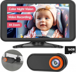 Luckview Mirror Auto Beebi tagumise istme kaamera koos videosalvestusega - 5,2-tolline beebi auto peegel 1080P HD, t&auml;isv&auml;rviline &ouml;&ouml;n&auml;gemine, 3X zoom, tagaistme kaamera TF-kaardiga ja 360&deg; p&ouml;&ouml;ramine