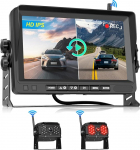 Hodozzy tagurduskaamera komplekt 2 kaamerat Digitaalne traadita 7-tolline IPS-ekraaniga monitor Veekindel IR LED &ouml;&ouml;n&auml;gemine Dual tagurduskaamera traadita toetus Loop salvestamine 12V-36V veoauto / auto / auto jaoks