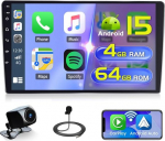 Hikity 4+64GB Android Radio Double DIN 10,1-tolline puuteekraan, Carplay Android autoraadio GPS-navigatsiooniga / peeglilink / Bluetooth / DSP + AHD tagurduskaamera