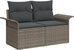 Rantry 6-teiliges Garten Sofa Set mit Kissen Grau Poly Rattan, 2-Sitzer Garten Sofa mit Stauraum & Kissen Grau Poly Rattan Gartenlounge Model3357002