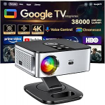 Projektor 【1500 ANSI & Google TV】 HORLAT projektor 4K kodukino, Full HD 1080P WiFi6 Bluetooth, automaatne fookus / trapetsikorrektsioon, h&auml;&auml;ljuhtimine, projektor 360&deg; p&ouml;&ouml;ratava stendiga