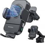 Auto mobiiltelefoni hoidja traadita laadijaga 15 W, automaatne kinnitus, 360&deg; p&ouml;&ouml;ramine, auto traadita laadija telefonile 16/15 Galaxy S25/S24 ventilatsioonipesa/laualaua/tuuleklaas/tuuleklaas