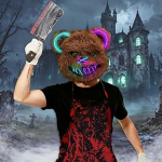 Halloween Horror Maske Hase/B&auml;ren mit Zweifarbigen Lichteffekten, Inklusive Blutiger Sch&uuml;rze + Realistischem Messer, Party-Outfit-Prop, Unverzichtbar f&uuml;r Gruselige und Witzige Maskenb&auml;lle
