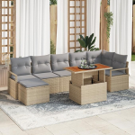 Rantry 8-teiliges Garten Sofa Set mit Kissen Beige Poly Rattan Akazie Gartenlounge Model3349741